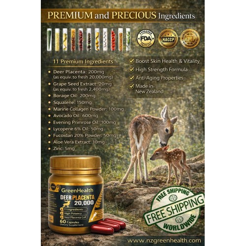 Deer Placenta 20000mg 60 Capsules | New Zealand Supplement