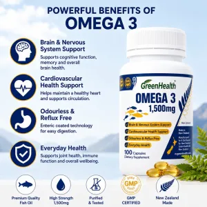 GreenHealth Omega 3 1,500mg Natural Fish Oil with EPA and DHA