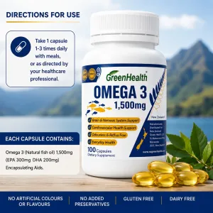 GreenHealth Omega 3 1,500mg – Directions and Active Ingredients