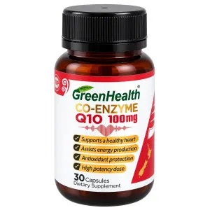 GreenHealth Co-Enzyme Q10 100mg – Healthy Heart Support, 30 Capsules