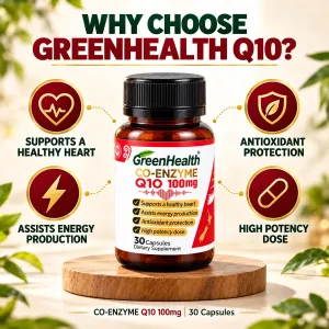 GreenHealth Co-Enzyme Q10 100mg – Heart Health, Energy and Antioxidant Protection
